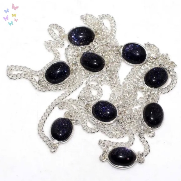 Blue Sandstone Gemstone Handmade Station Necklace - Picture 2 of 7